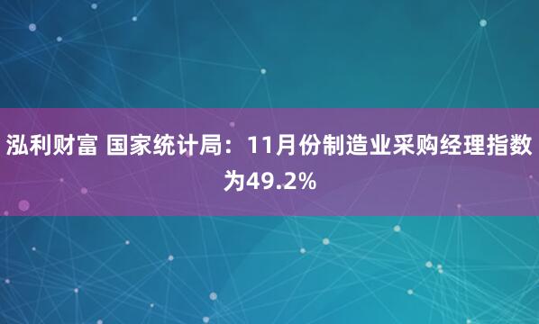 泓利财富 国家统计局：11月份制造业采购经理指数为49.2%